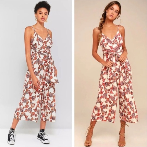 Free People Hot Tropics Floral Cropped Wide Leg Jumpsuit 2 - Picture 4 of 13